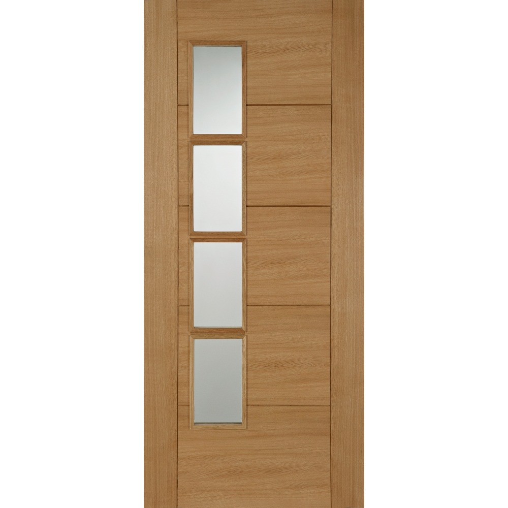 Internal Pre-Finished Oak Iseo Quarter Cut Veneer Offset 4 Light Door